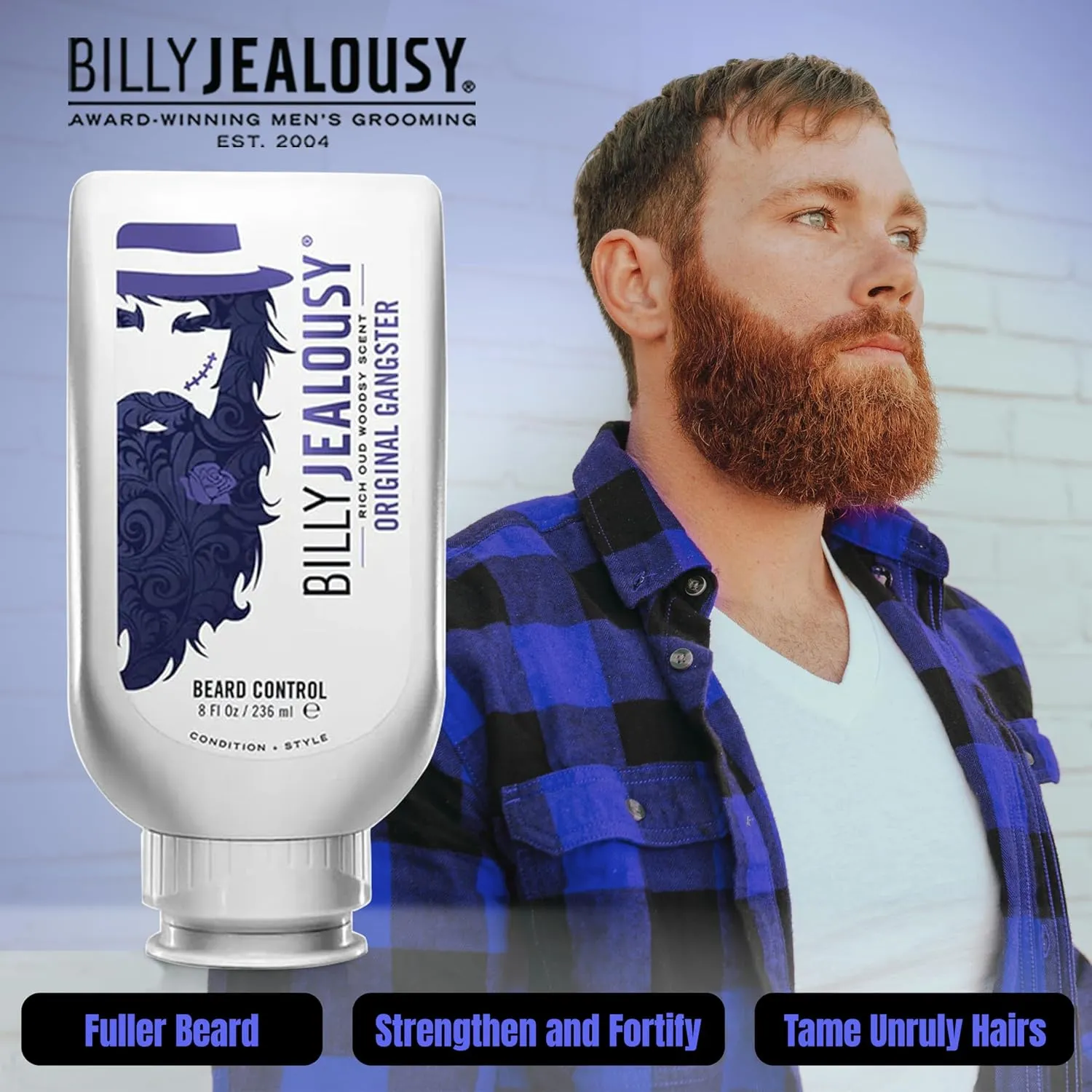 Billy Jealousy Beard Control Leave In Beard Conditioner for Men with Aloe Leaf Juice and Jojoba Seed Oil, Softens Hair and Skin, Light Hold with Matte Finish