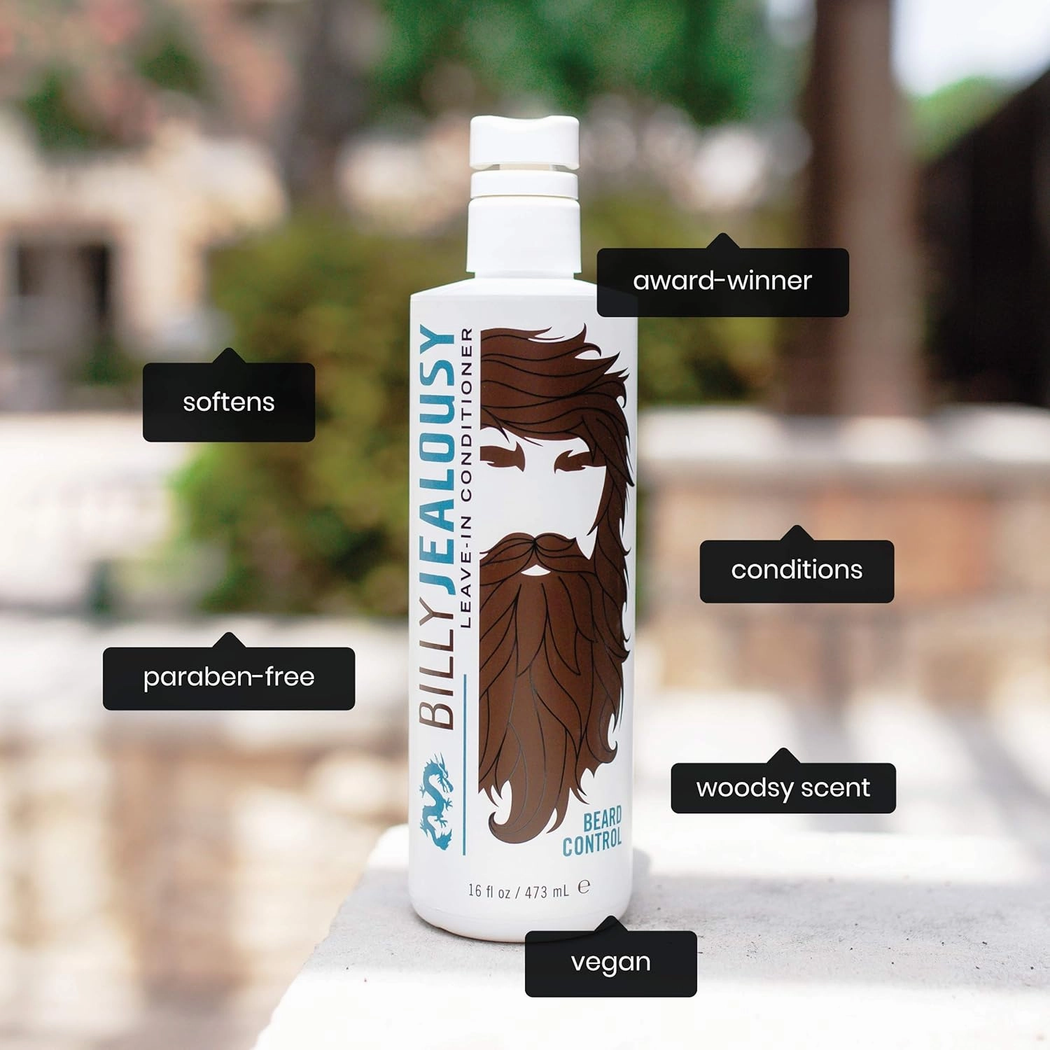 Billy Jealousy Beard Control Leave In Beard Conditioner for Men with Aloe Leaf Juice and Jojoba Seed Oil, Softens Hair and Skin, Light Hold with Matte Finish
