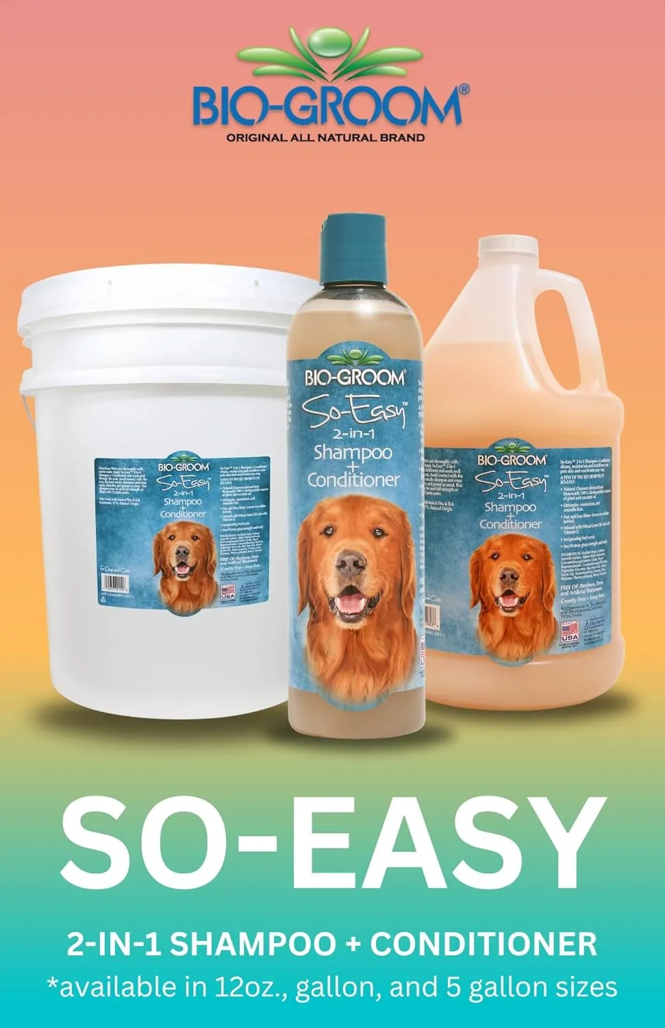Bio-Groom So Easy 2 in 1 Shampoo & Conditioner- Dog & Puppy Shampoo and Conditioner Gallon, Detangling Dog Wash, Bulk Size for Grooming, Soap Free, 12:1 Concentration- Refreshing Fruit Scent, 1 Gallon