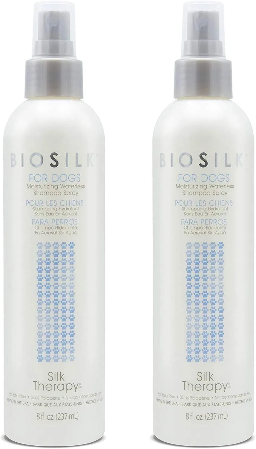 BioSilk for Dogs Silk Therapy Deep Moisture Waterless Shampoo Spray, 2 Pack | Waterless Dog Shampoo Spray for All Dogs and Puppies | 8 Fl Ounces, Pack of 2