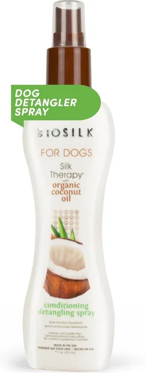 BioSilk Silk Therapy Conditioning Detangling Spray for Dogs with Natural Coconut Oil - Dog Matted Hair Detangler Conditioner for Dogs, Dematting Grooming Supplies, 7 Fl Oz