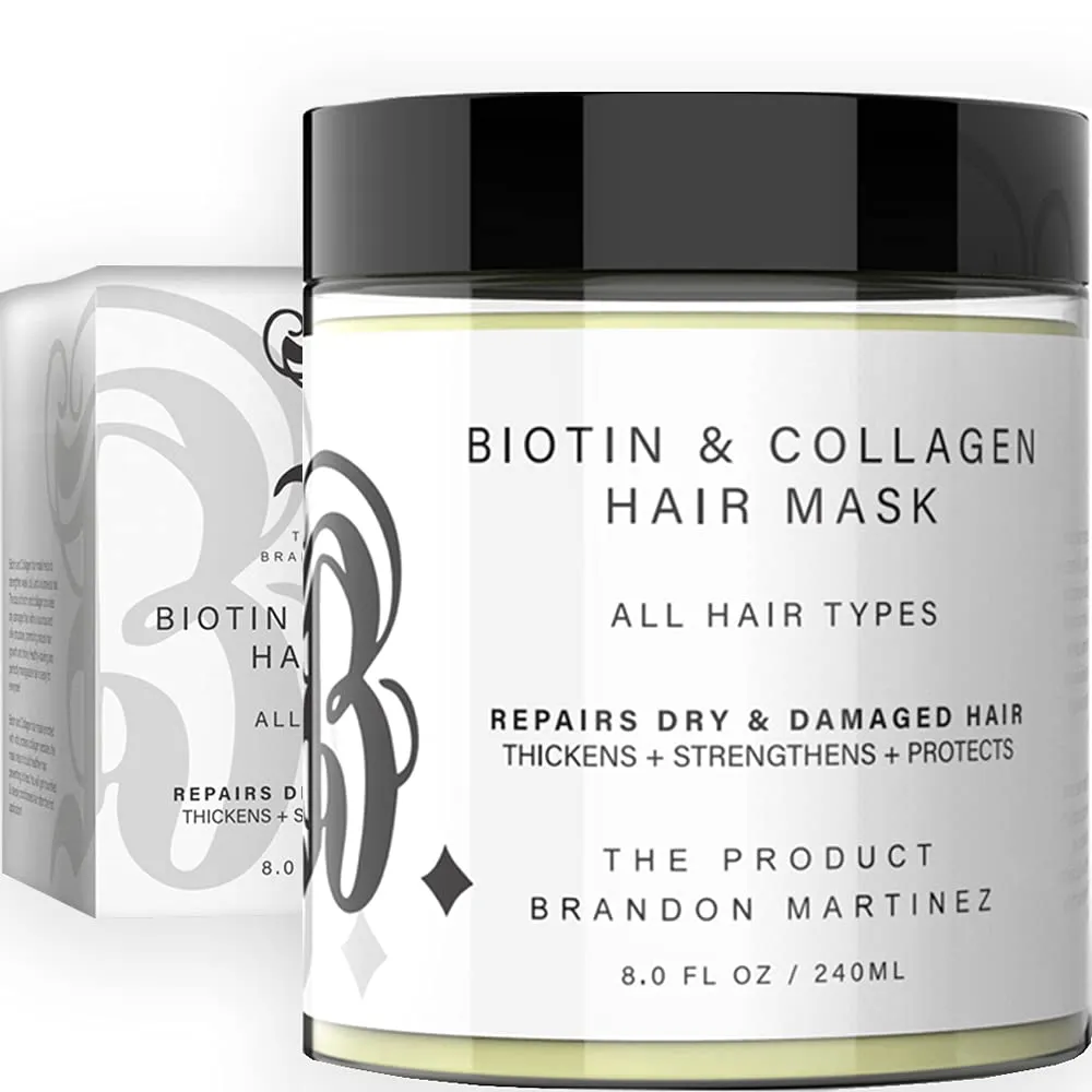 Biotin and Hydrolyzed Collagen Hair Mask for Dry & Damaged Hair with Aloe Vera, Avocado Oil, Vitamin E Oil B. The Product (8oz)