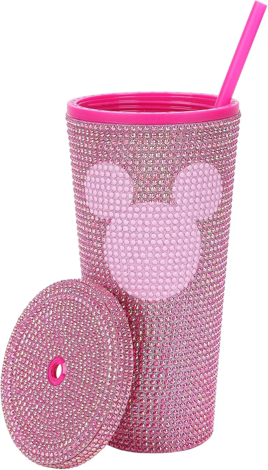 Bioworld Disney Mickey Mouse Ears 20 Oz Pink Rhinestone-Studded Plastic Cup