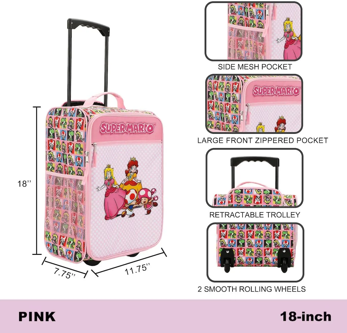 Bioworld Super Mario Bros Character Squares 18" Soft-Sided Luggage