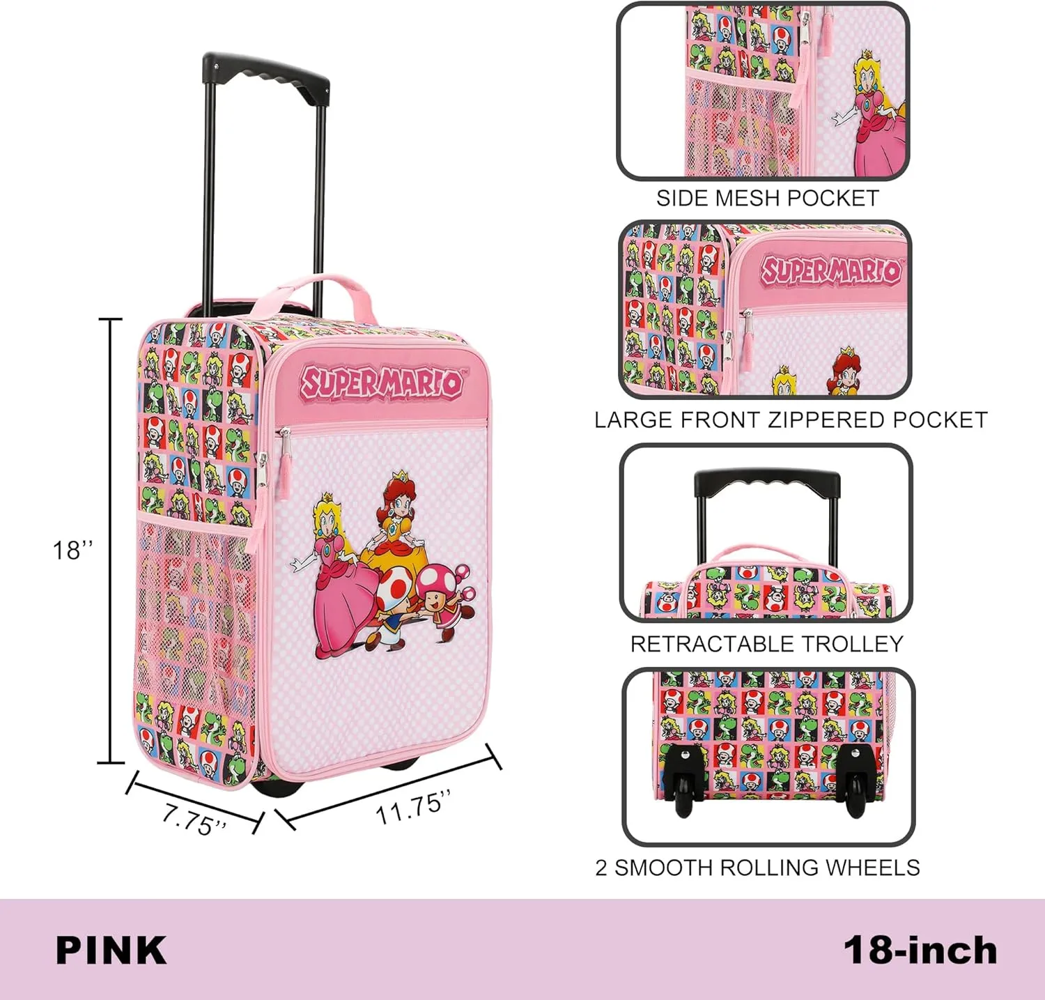 Bioworld Super Mario Bros Character Squares 18" Soft-Sided Luggage