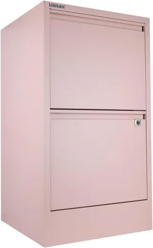Bisley 2-Drawer Flush Front Vertical File Cabinet - Palest Pink, 2 Hanging File Drawers, Powder-Coated Steel, Locking Drawers