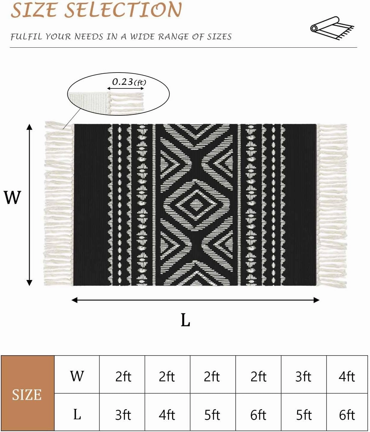 Black Boho Runner Rug 2X4 Ft Entryway Outdoor Indoor Mat, Washable Woven Throw Carpet with Tassel, Vintage Country Tribe Geometric Striped Non-Shedding Hallway Bath Mats