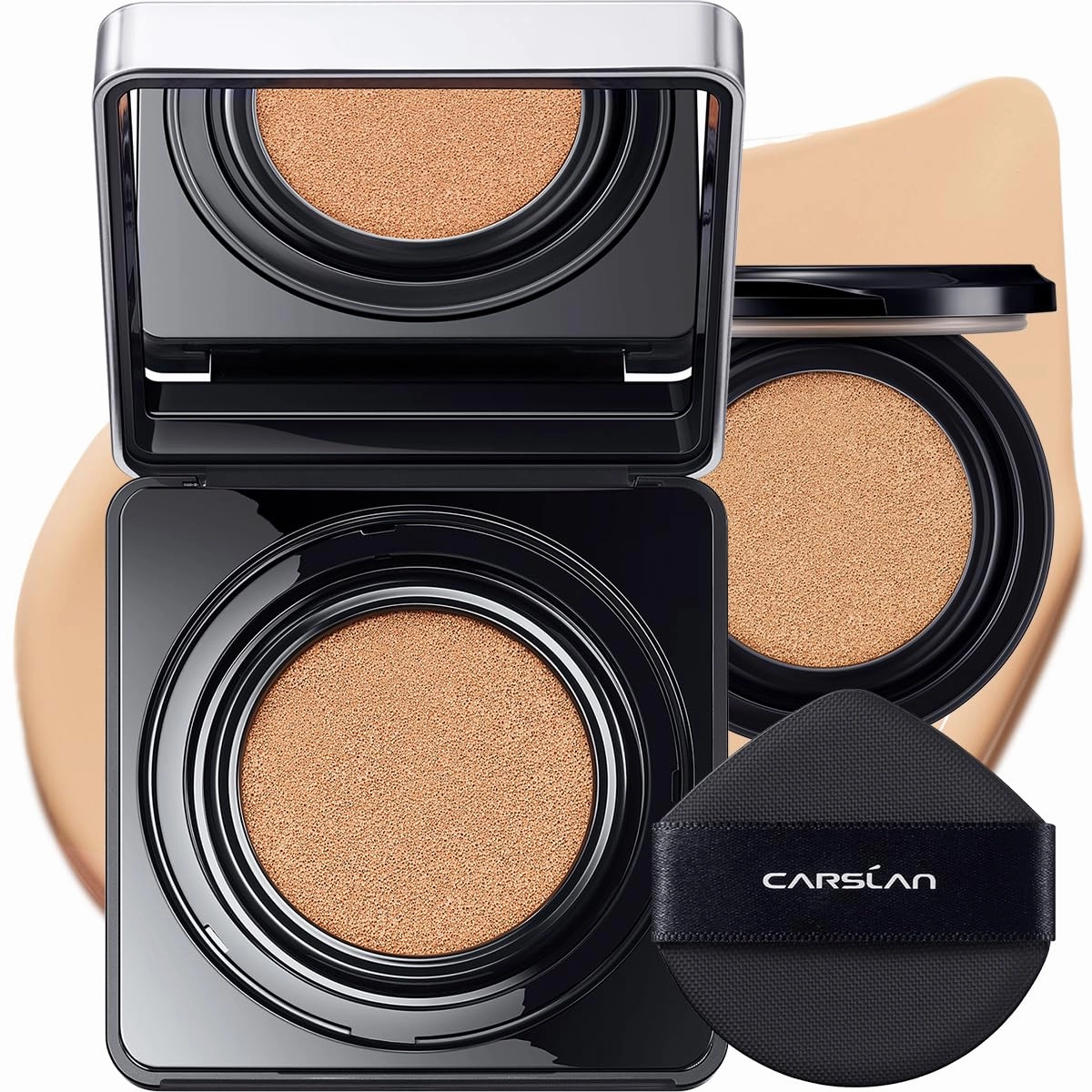 Black Magnet Cushion Foundation - Full Buildable Coverage, Moisturizing, Lightweight, 18H Long-Lasting Glow Looking, Refill Included, K01.Warm Fair