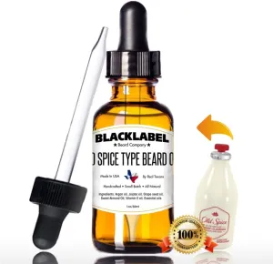 BLACKLABEL Old Spice Cologne Type Beard Oil Softener 100% Pure Natural Organic Lightweight & Not Greasy Leave in Conditioner Moisturizes Skin Keeps Beard Groomed, Shiny, Fresh.