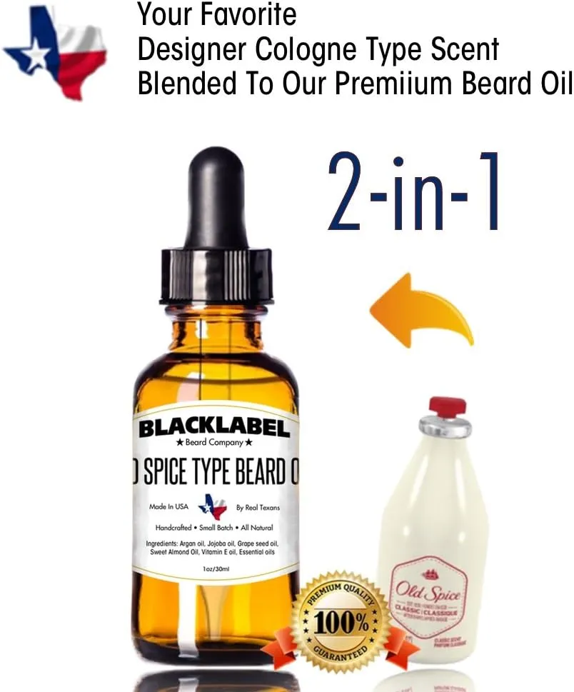 BLACKLABEL Old Spice Cologne Type Beard Oil Softener 100% Pure Natural Organic Lightweight & Not Greasy Leave in Conditioner Moisturizes Skin Keeps Beard Groomed, Shiny, Fresh.