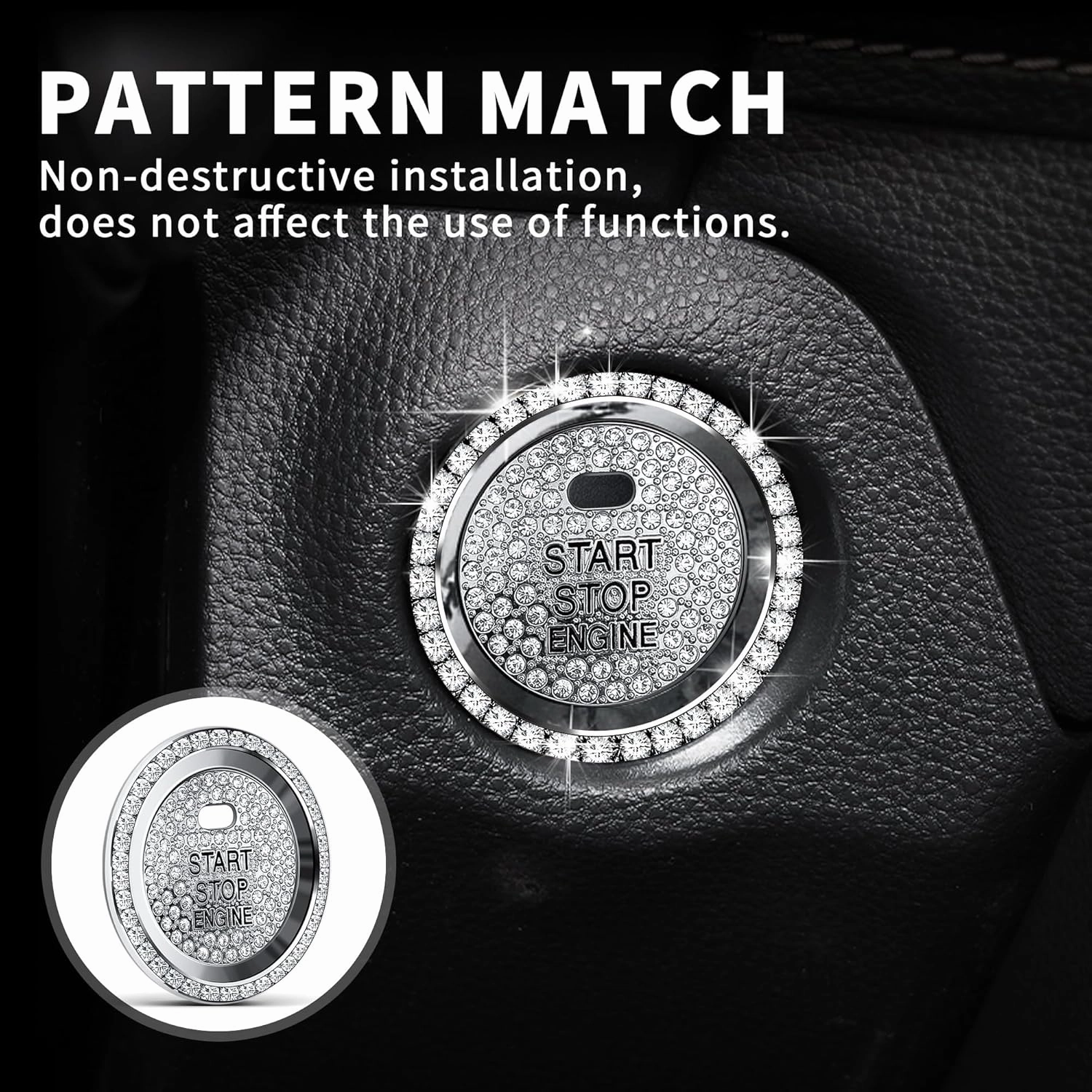 Bling Crystal Car Interior Accessories for Toyota Rav4 2025 2024 2023 2022 2021 2020 2019 -Air Conditioning Knob Cover, Push Start Button Trim Ring (4pcs)