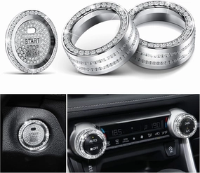 Bling Crystal Car Interior Accessories for Toyota Rav4 2025 2024 2023 2022 2021 2020 2019 -Air Conditioning Knob Cover, Push Start Button Trim Ring (4pcs)