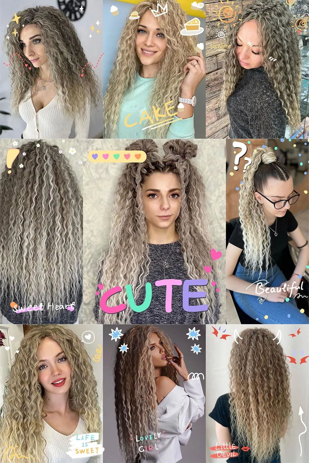 Blonde Ocean Wave Crochet Hair Extensions 30inch Curly Braiding Crochet Hair 6Packs Synthetic Crochet Hair Extensions for Women #18/56c Blond mix Platinum