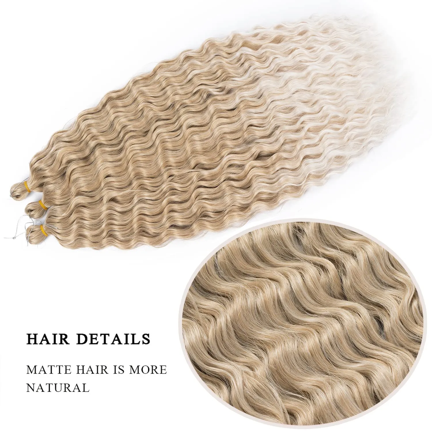 Blonde Ocean Wave Crochet Hair Extensions 30inch Curly Braiding Crochet Hair 6Packs Synthetic Crochet Hair Extensions for Women #18/56c Blond mix Platinum
