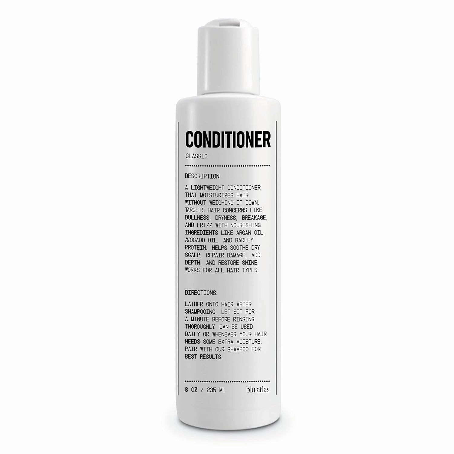 Blu Atlas Men's Natural Conditioner – Organic, Sulfate-Free, Paraben-Free – Deep Moisturizing & Scalp Soothing – Classic Scent (Bergamot, Sage, Patchouli) – Made in America – 8 oz