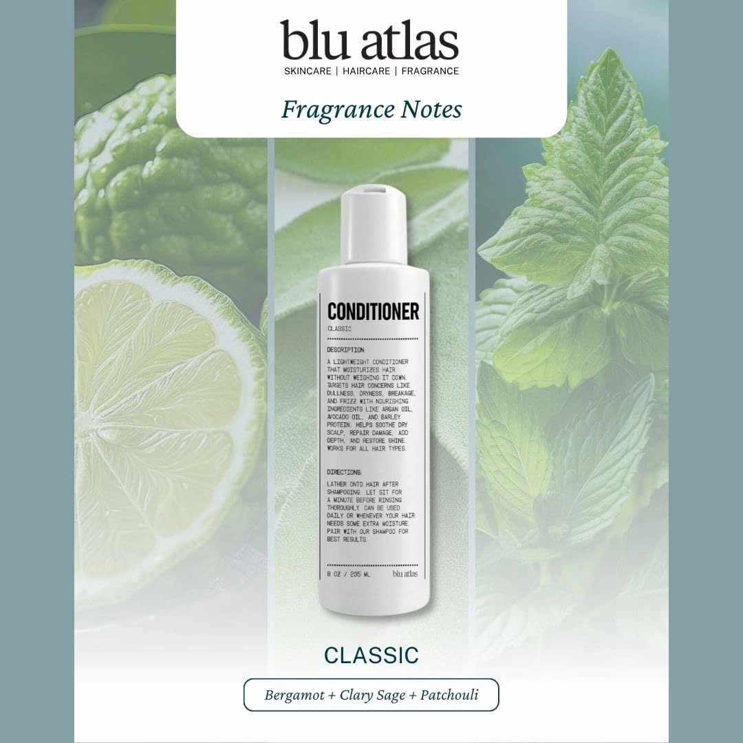 Blu Atlas Men's Natural Conditioner – Organic, Sulfate-Free, Paraben-Free – Deep Moisturizing & Scalp Soothing – Classic Scent (Bergamot, Sage, Patchouli) – Made in America – 8 oz