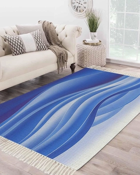 Blue Marble Large Runner Rug 4X6 Ft Living Room Area Rug, Washable Woven Throw Carpet with Tassel, Modern Minimalist Abstract Striped Aesthetic Non-Shedding Bedroom Office Carpets