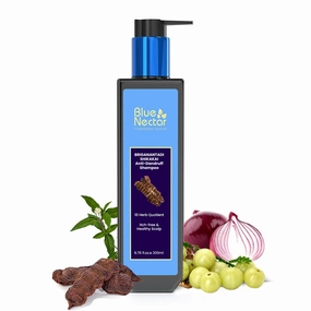 Blue Nectar Anti Dandruff and Healthy Scalp Hair Cleanser Shampoo with Bhringraj, Shikakai, Suitable for Colored Hair, Dry Frizzy Hair (10 Herbs, 6.7 Fl Oz)