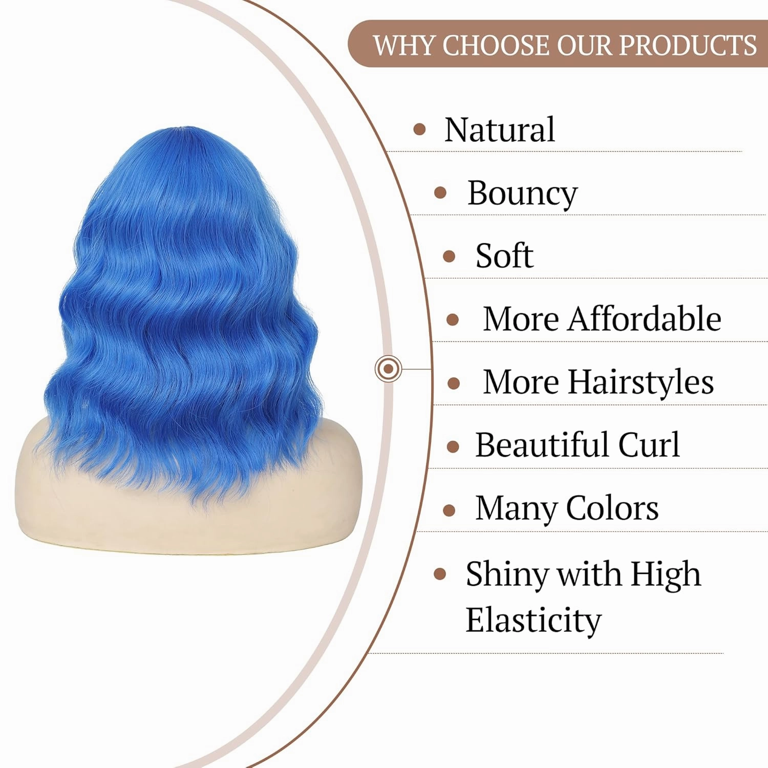 Blue Wig for Women Short Wavy Wigs with Bangs Bob Curly Wig Women's Colorful Wigs Shoulder Length Synthetic Heat Resistant Fiber Wigs for Cosplay Halloween Costume Party(14 Inches)