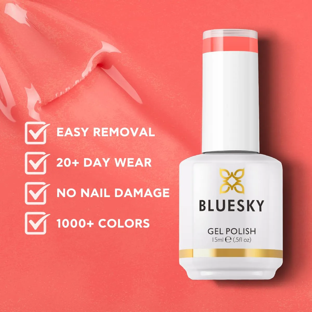 BLUESKY Gel Polish- Bright Coral Pink Soak Off Gel Polish,Vegan,Long Lasting&Chip Resistant,Nail Art,DIY at home, Nail Lamp Needed,15ml,A074P/PINK NEON CORAL