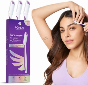 Bo.mbae Reusable Face Razor For Women Facial Hair - 3 | Instant Glow & Painless Hair Removal | For Eyebrows, Upper Lip, Chin, Peach Fuzz, Forehead, Unibrow, Sideburns, White