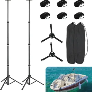 Boat Cover Support Pole System, 2 Pcs Adjustable Carbon Steel Pontoon Boat Cover Poles with Webbing Strap, 22.8"-60.1" Telescoping Support Pole for Jon, V-Hull, & Pontoon Boats
