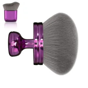 Body and Face Makeup Brush for Self Tanner,Blend & Blur Leg Makeup & Bronzer Self Tan Applicator, 3.2inch Wide Round Head Kabuki Brush with Drawstring Bag (Purple 2pcs)