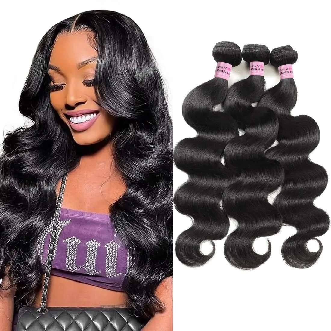 Body Wave Bundles Human Hair 14 16 18 Inch 3 Bundles Human Hair 10A Brazilian Body Wave Bundles 100% Unprocessed Brazilian Virgin Human Hair Weave Bundles Natural Color