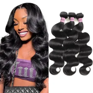 Body Wave Bundles Human Hair 14 16 18 Inch 3 Bundles Human Hair 10A Brazilian Body Wave Bundles 100% Unprocessed Brazilian Virgin Human Hair Weave Bundles Natural Color