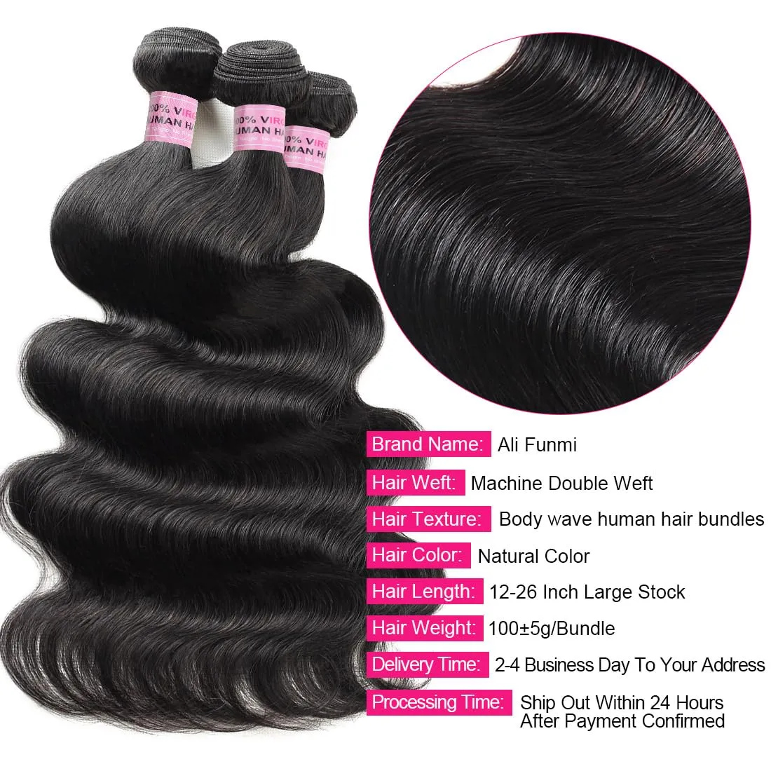 Body Wave Bundles Human Hair 14 16 18 Inch 3 Bundles Human Hair 10A Brazilian Body Wave Bundles 100% Unprocessed Brazilian Virgin Human Hair Weave Bundles Natural Color