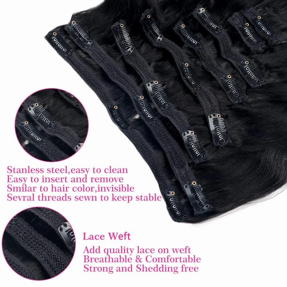 Body Wave Brazilian Clip in Hair Extensions Human Hair 8Pcs Remy Hair Extensions Clip ins for Black Women with 18Clips 120g (18inch, Natural Black)