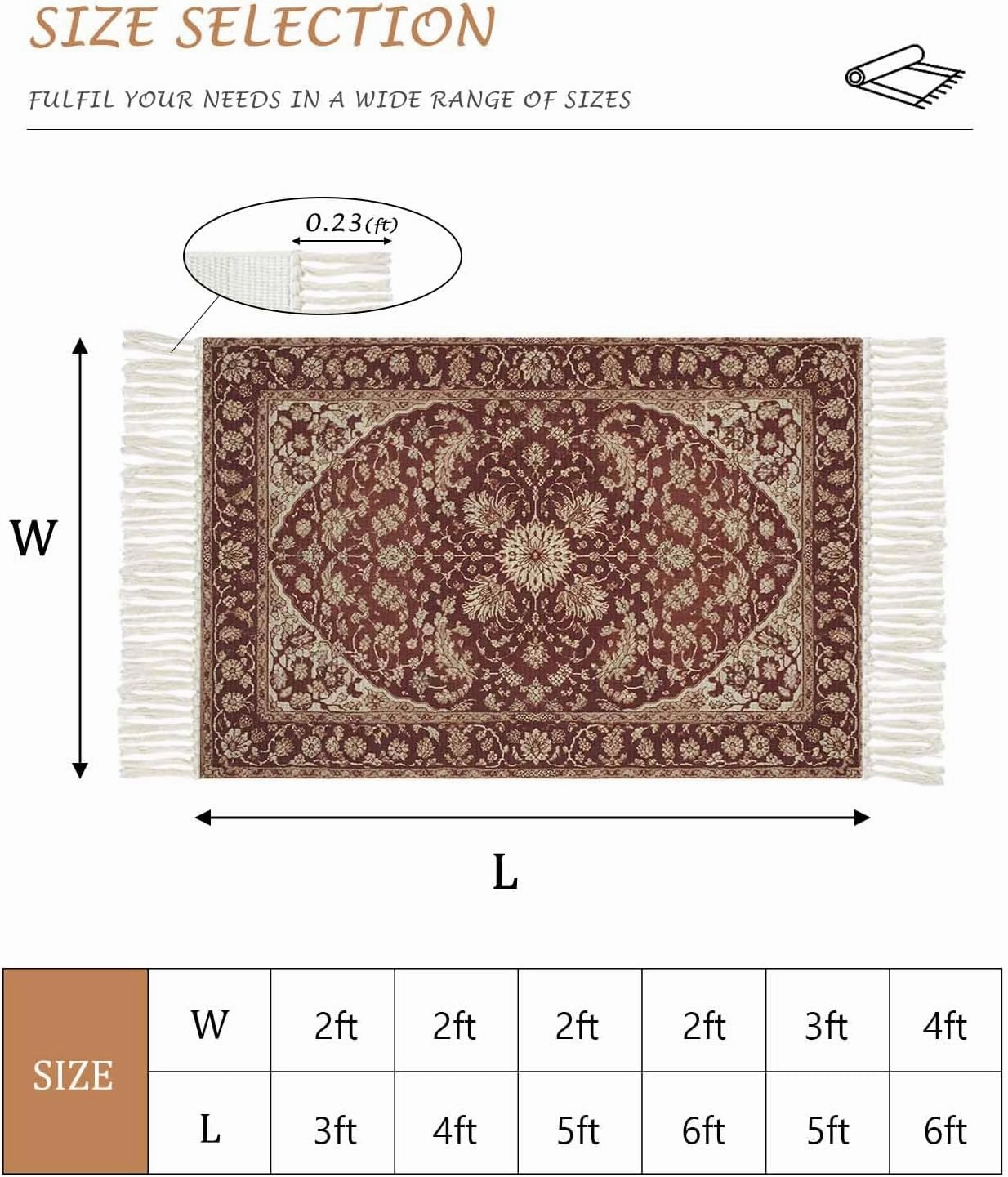 Boho Floral Kitchen Hallway Runner Rug 2X5 Ft Carpet, Washable Woven Throw Carpet with Tassel, Red Vintage Country Abstract Flowers Pattern Non-Shedding Entryway Laundry Rugs