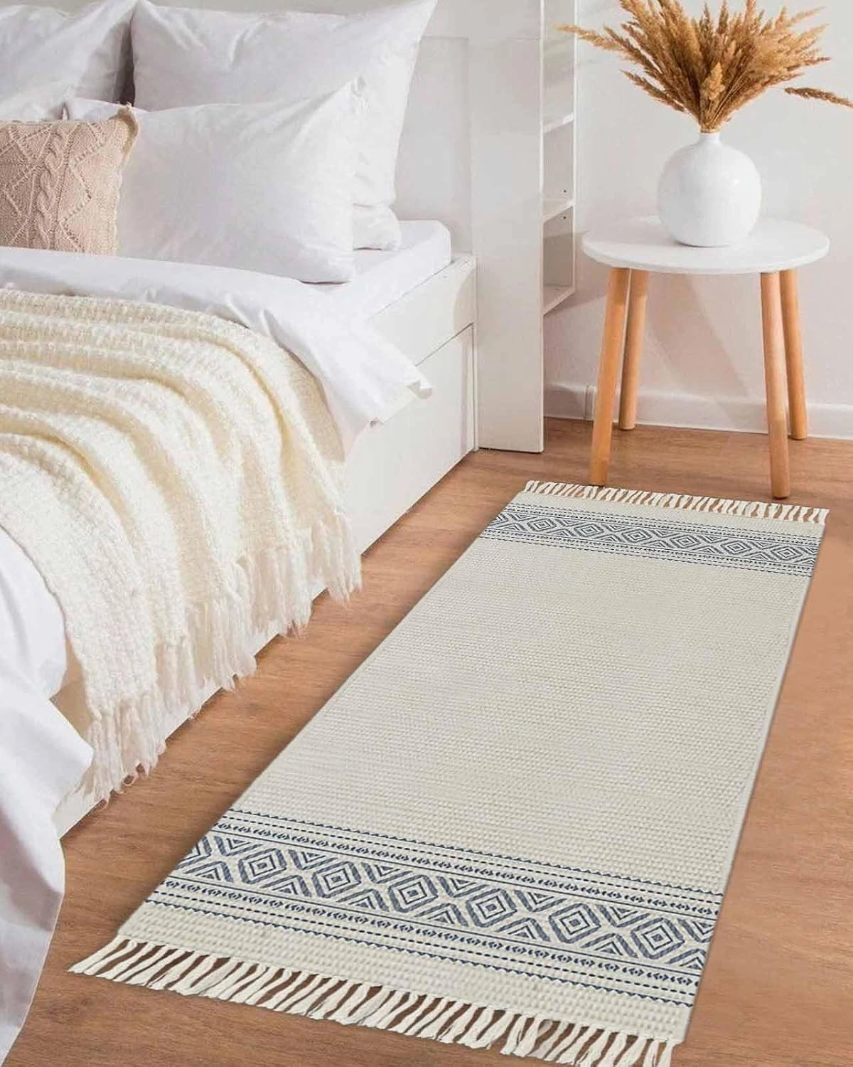 Boho Hallway Runner Rug 2X6 Ft Kitchen Carpet, Washable Woven Throw Carpet with Tassel, Blue Farmhouse Bohemian Abstract Geometric Art Non-Shedding Bedroom Laundry Rugs