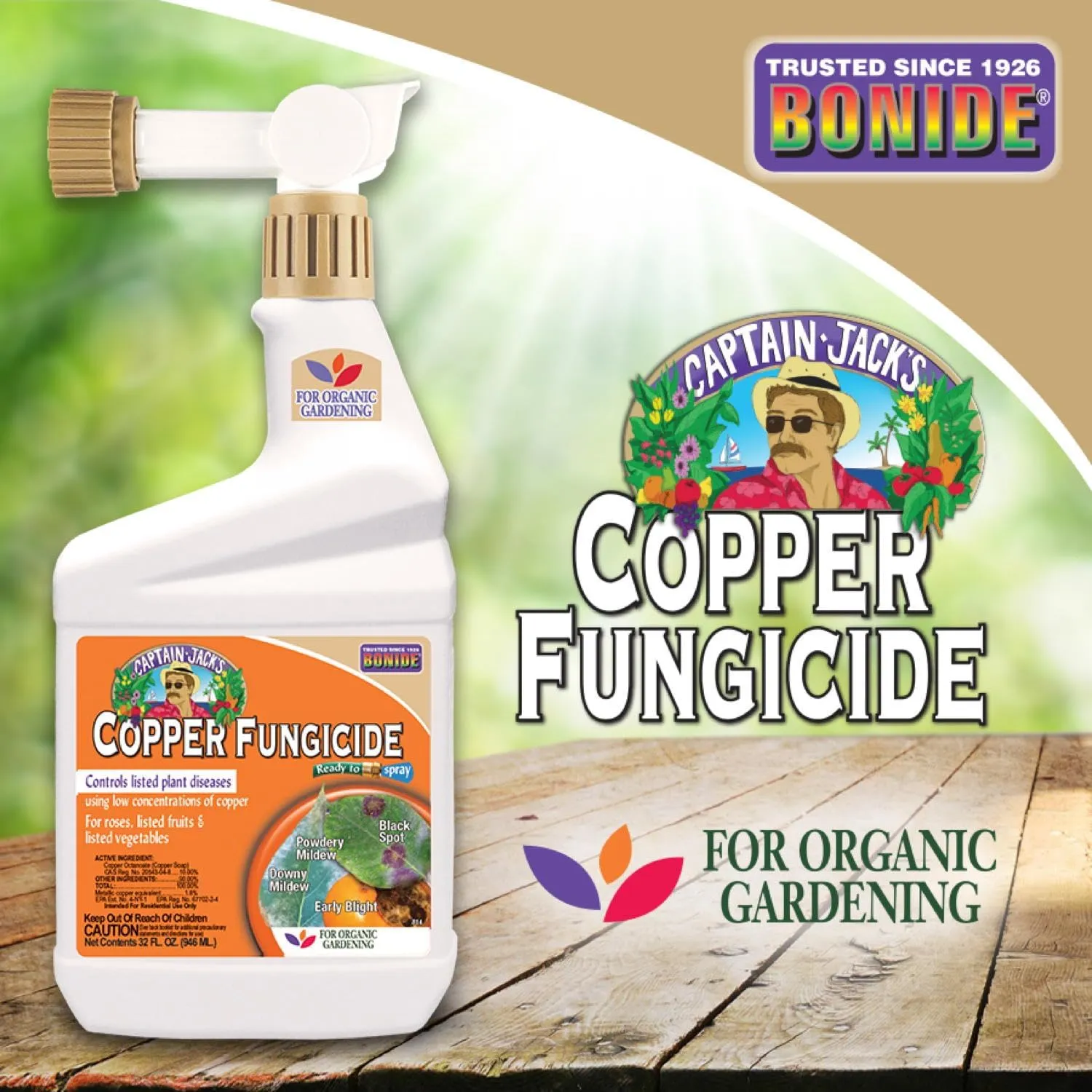 Bonide Captain Jack's Copper Fungicide, 32 oz Ready-to-Spray Disease Control Solution for Organic Gardening, Controls Leaf Curl