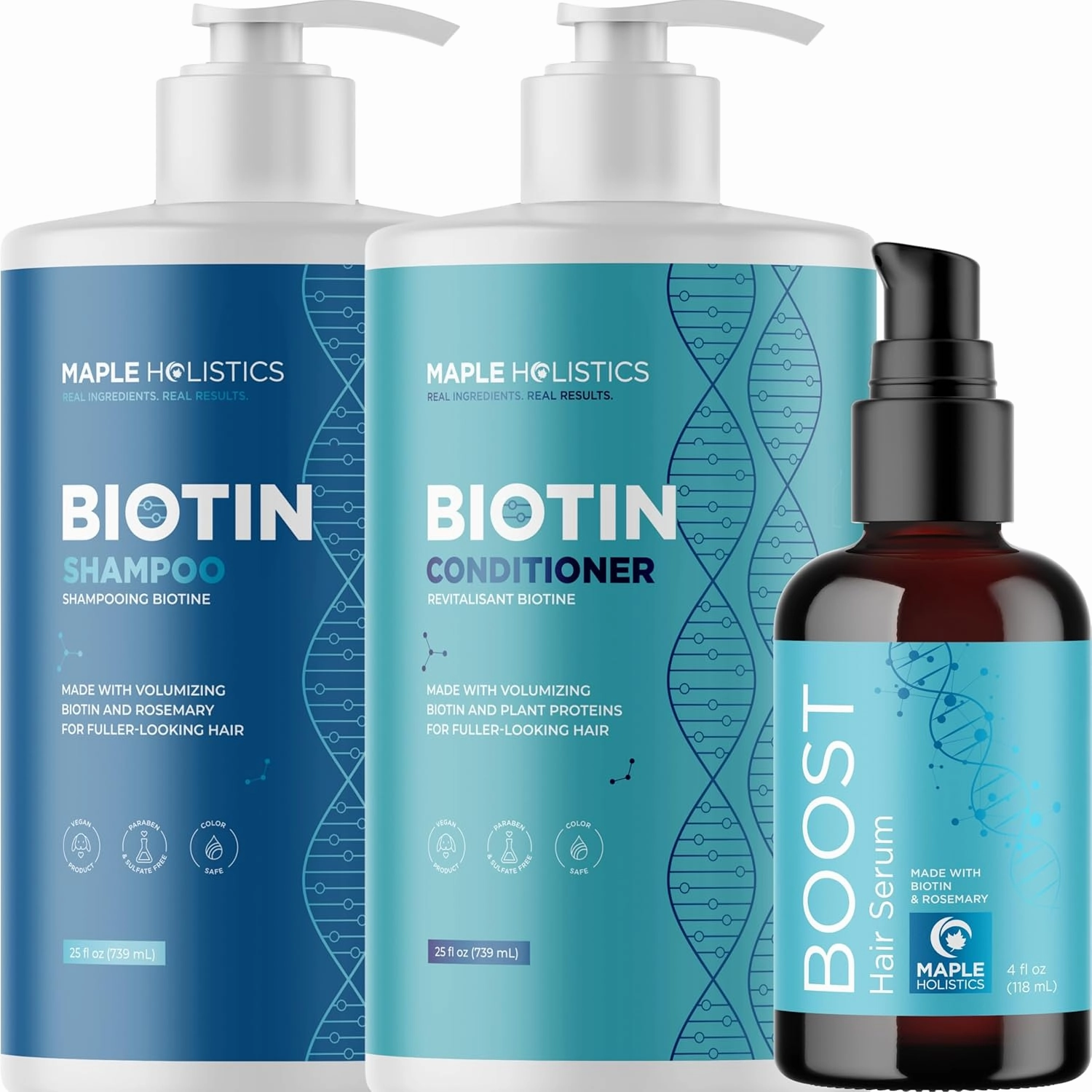 BOOST Biotin Hair Serum plus Biotin Shampoo and Conditioner Set - Hair Thickening Serum with Castor and Rosemary Oil plus Volumizing Shampoo and Conditioner with Biotin Bundle