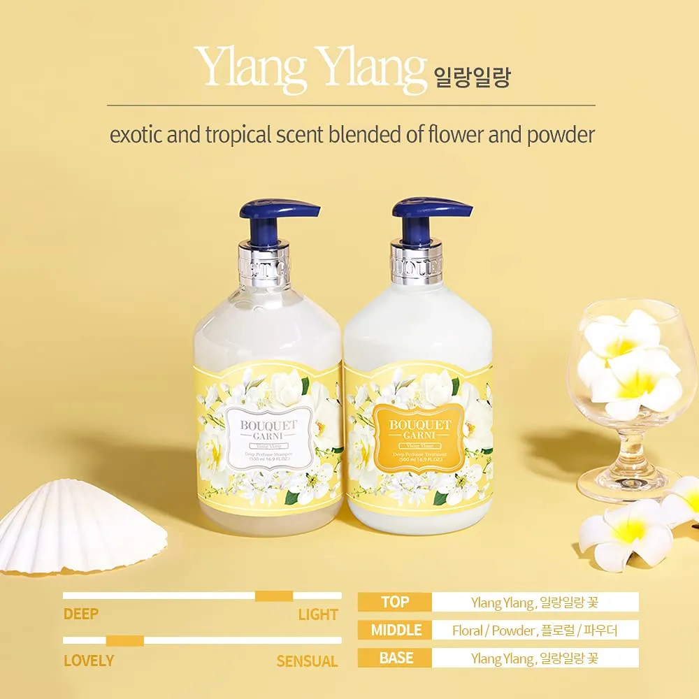 BOQUET GARNI Treatment Ylang Ylang - Long Lasting Fragrance Natural Hair Conditioner - Natrual Surfactant giving Soft and Soothing Cleansing to Scalp and Hair - Argan Oil, Protein, Amino - 16.9 Fl. oz
