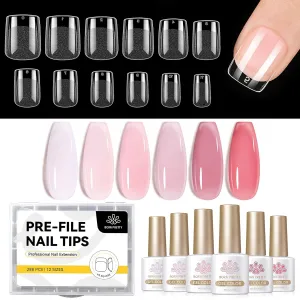 Born Pretty Jelly Gel Nail Polish Sheer Pink Gel Nail Polish with Extra Short Square Nail Tips