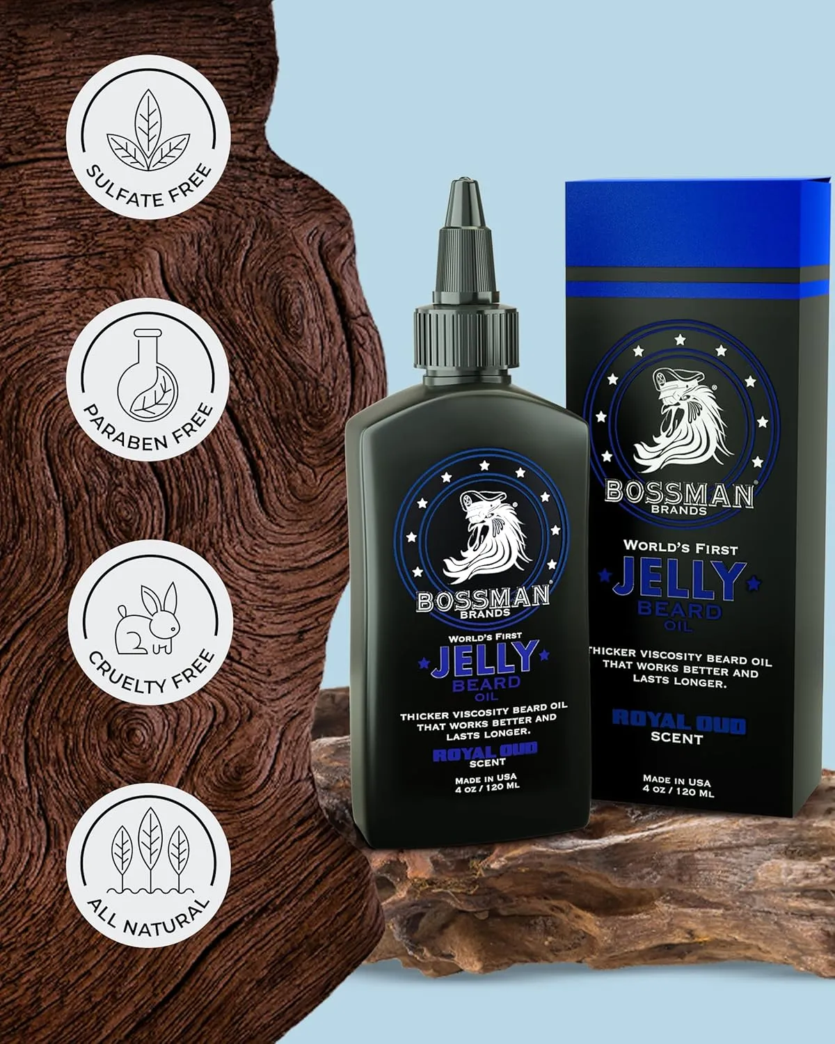 Bossman Jelly Beard Oil for Men (4 oz, Royal Oud Scent) – Softens, Moisturizes & Conditions with Natural Ingredients - Father's Day Gift
