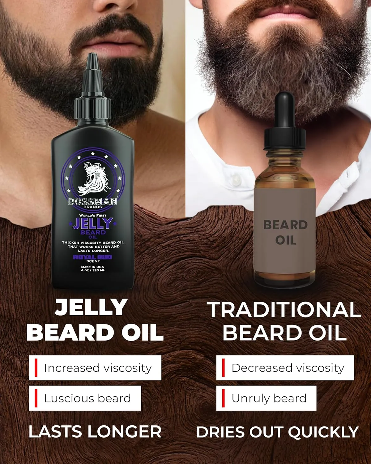 Bossman Jelly Beard Oil for Men (4 oz, Royal Oud Scent) – Softens, Moisturizes & Conditions with Natural Ingredients - Father's Day Gift