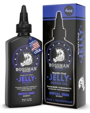 Bossman Jelly Beard Oil for Men (4 oz, Royal Oud Scent) – Softens, Moisturizes & Conditions with Natural Ingredients - Father's Day Gift