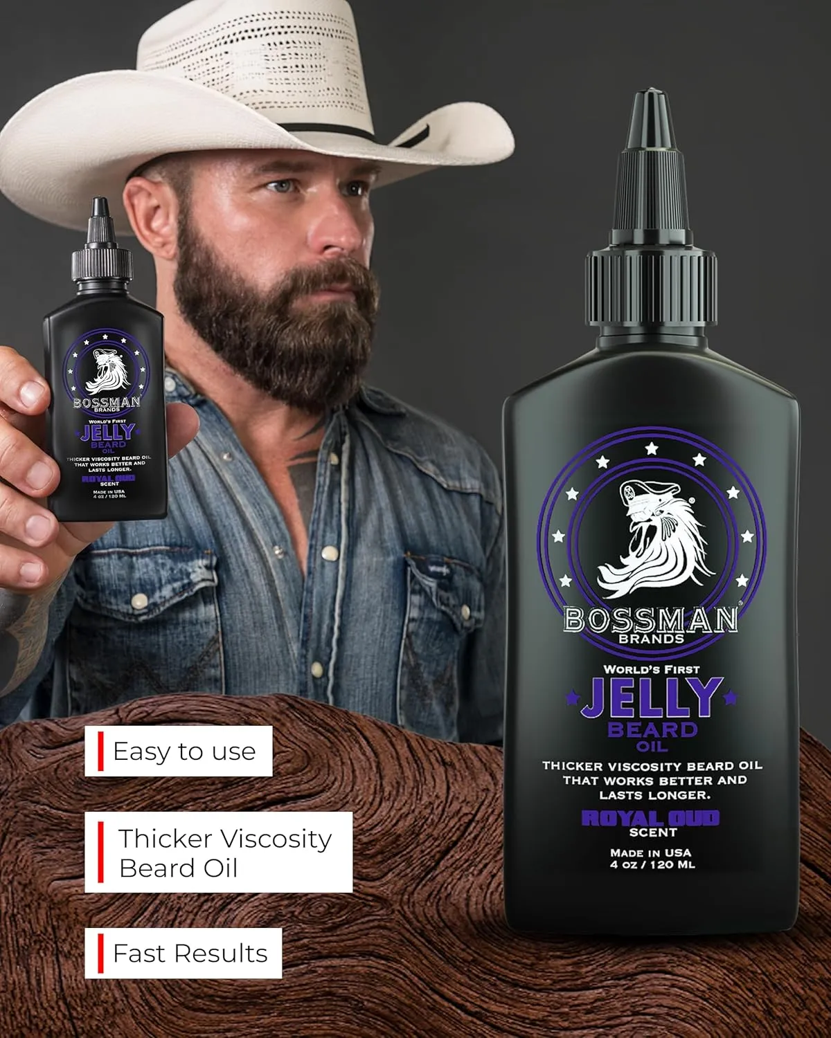 Bossman Jelly Beard Oil for Men (4 oz, Royal Oud Scent) – Softens, Moisturizes & Conditions with Natural Ingredients - Father's Day Gift