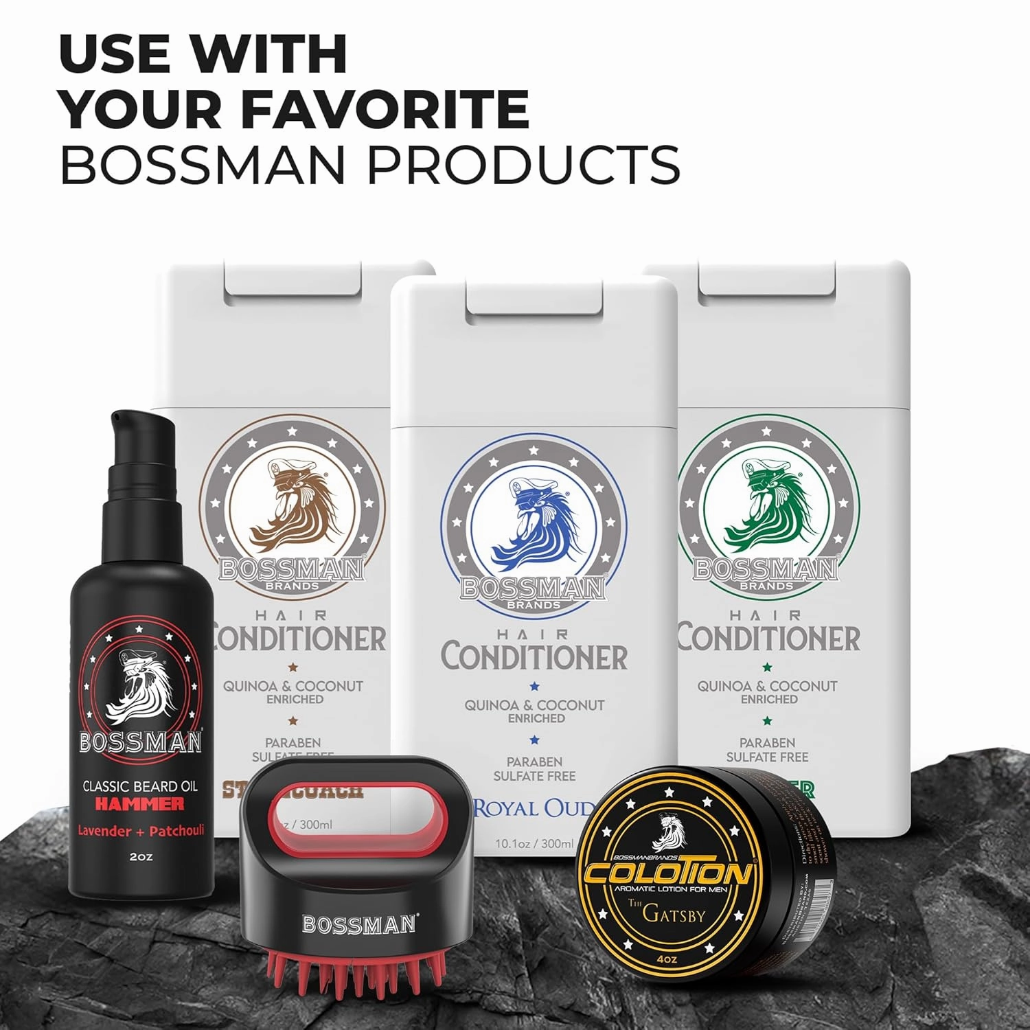 Bossman Hair Shampoo and Conditioner Combo - Hydrating, Strengthening, and Soothing Formula for Men's Hair - Paraben Free & Sulfate Free (Royal Oud)
