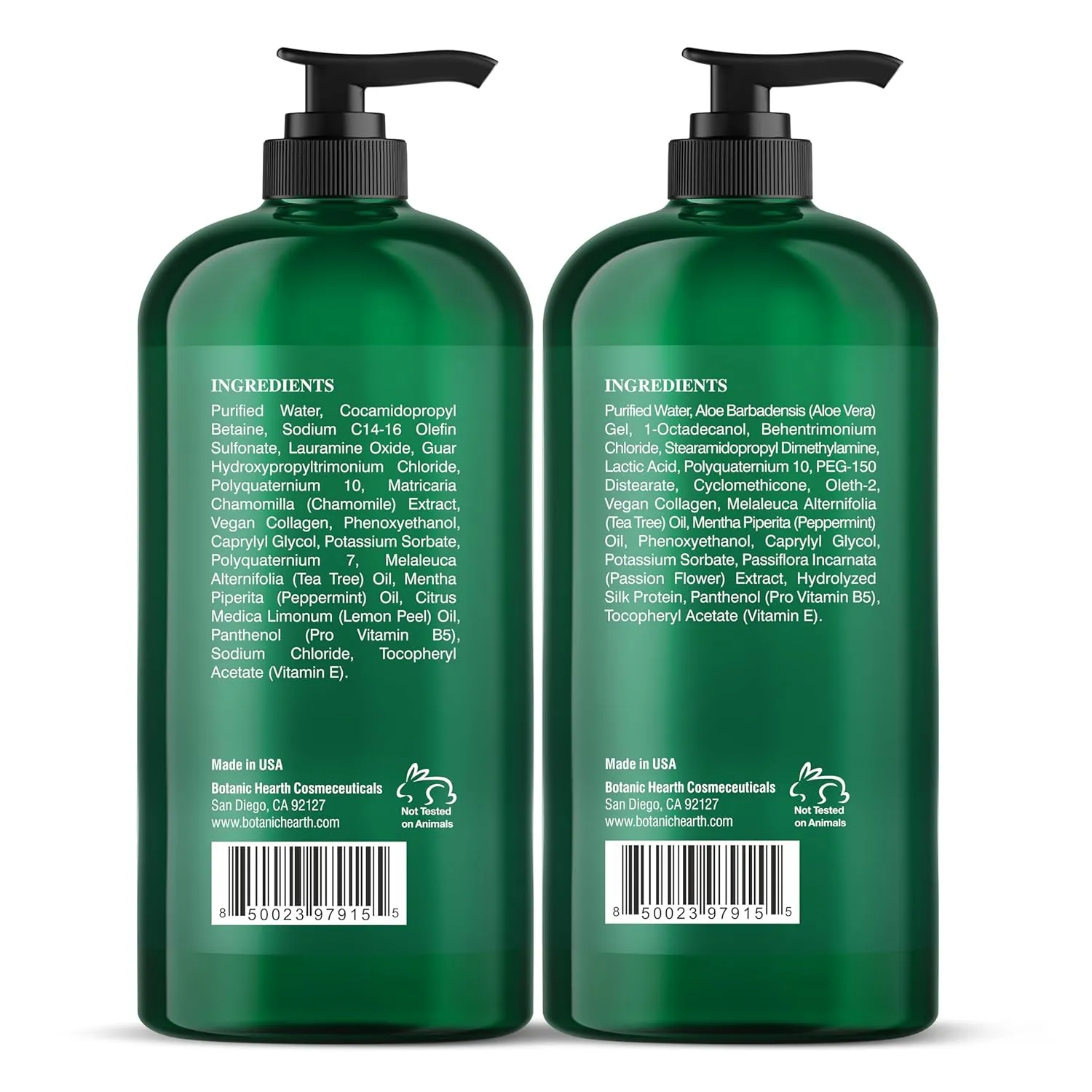 Botanic Hearth Vegan Collagen Infused Tea Tree Shampoo and Conditioner Set, 16 fl oz each - Sulfate Free, Paraben Free - For Itchy and Dry Scalp - Men and Women