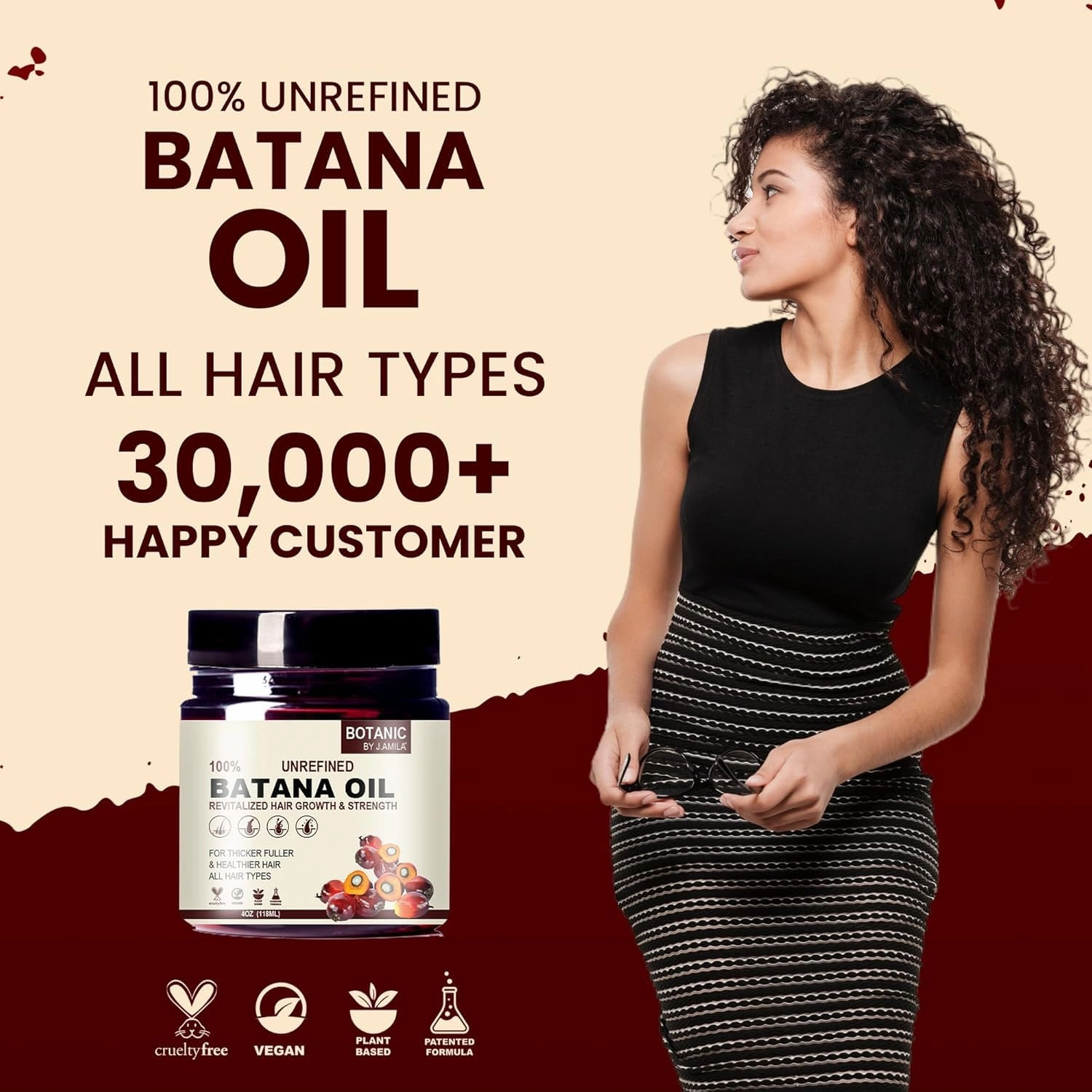 Botanic J.Amila Botana Oil for Hair Growth – Revitalizes, Strengthens, Thickens & Nourishes – Fuller, Healthier Hair for All Hair Types – 4oz (60ml) Natural Treatment