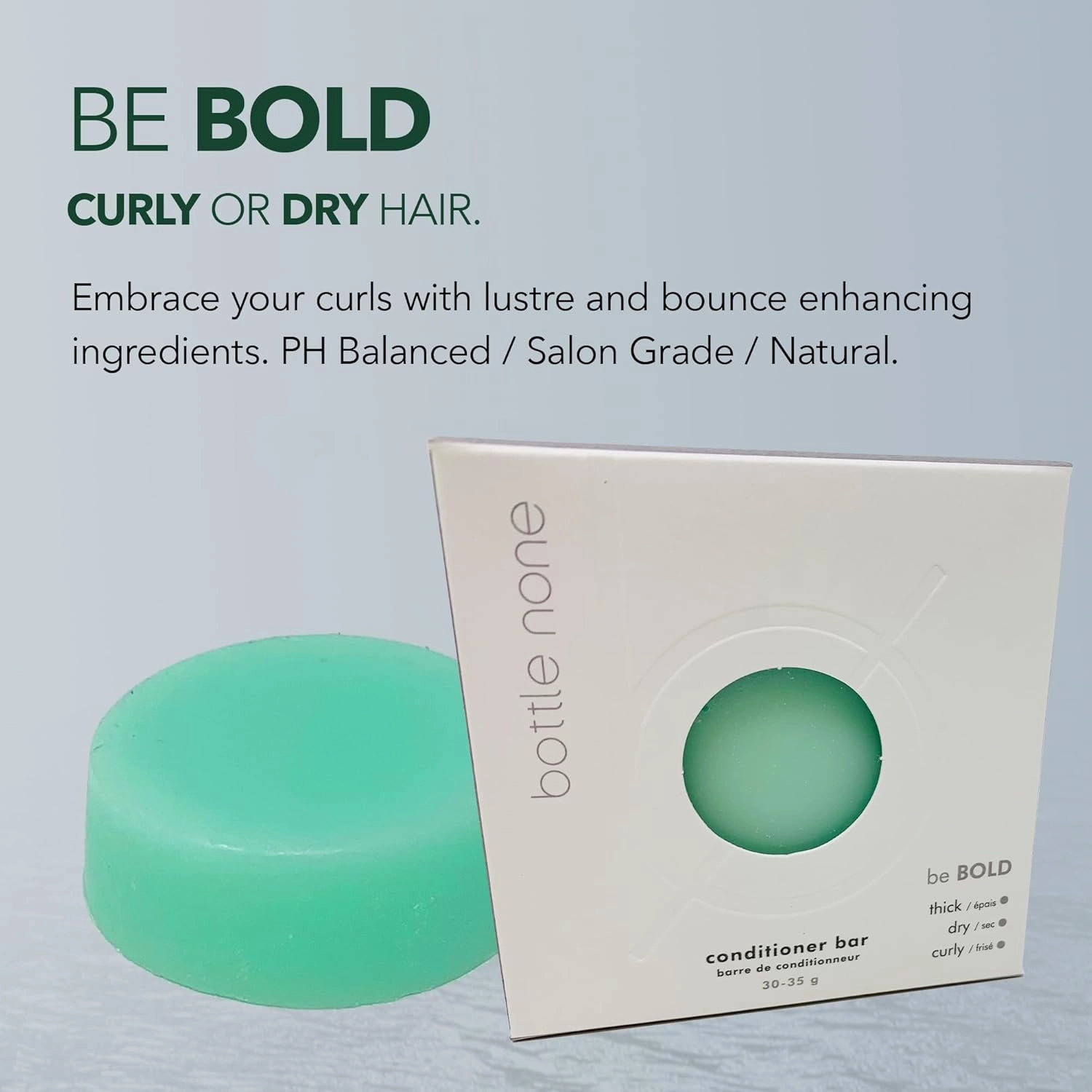 BOTTLE NONE | be BOLD Conditioner Bar for Curly Hair & Thick, Coarse Hair | Embrace Your Curls with Lustre and Bounce Enhancing Ingredients | PH Balanced/Salon Grade/Natural | 50  Washes