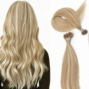 Boymia I Tip Hair Extensions #18A-613 Blonde with Highlights 14 Inch I Tip Human Hair Extensions50strands 100% Remy Human Hair