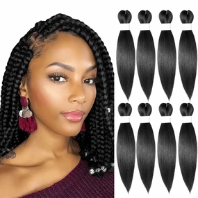 Braiding Hair 12 Inch Pre Stretched Color 1 Short Straight Crochet Braids Yaki Synthetic Hair 8 Packs (1#/Jet Black)