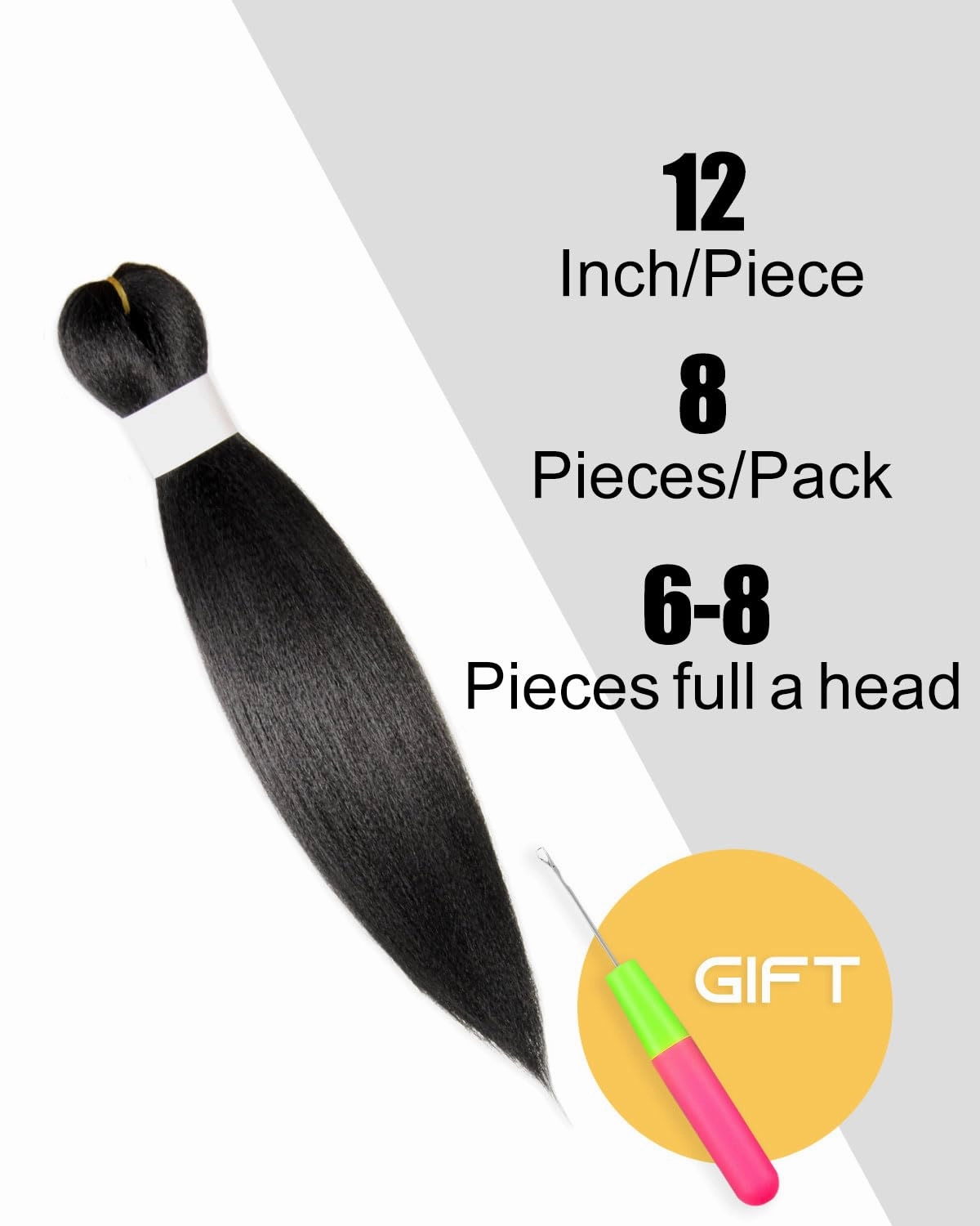 Braiding Hair 12 Inch Pre Stretched Color 1 Short Straight Crochet Braids Yaki Synthetic Hair 8 Packs (1#/Jet Black)
