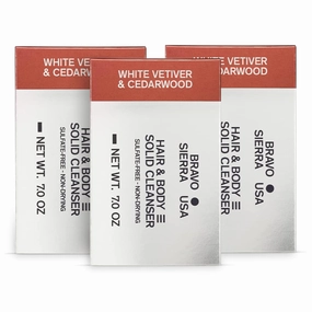 Bravo Sierra Body and Hair Shampoo Bar All-In-One Mens Solid Cleanser Soap for Face & Body - 3-Pack (White Vetiver & Cedarwood) - Coconut, Shea Butter for Soft Skin & Hair