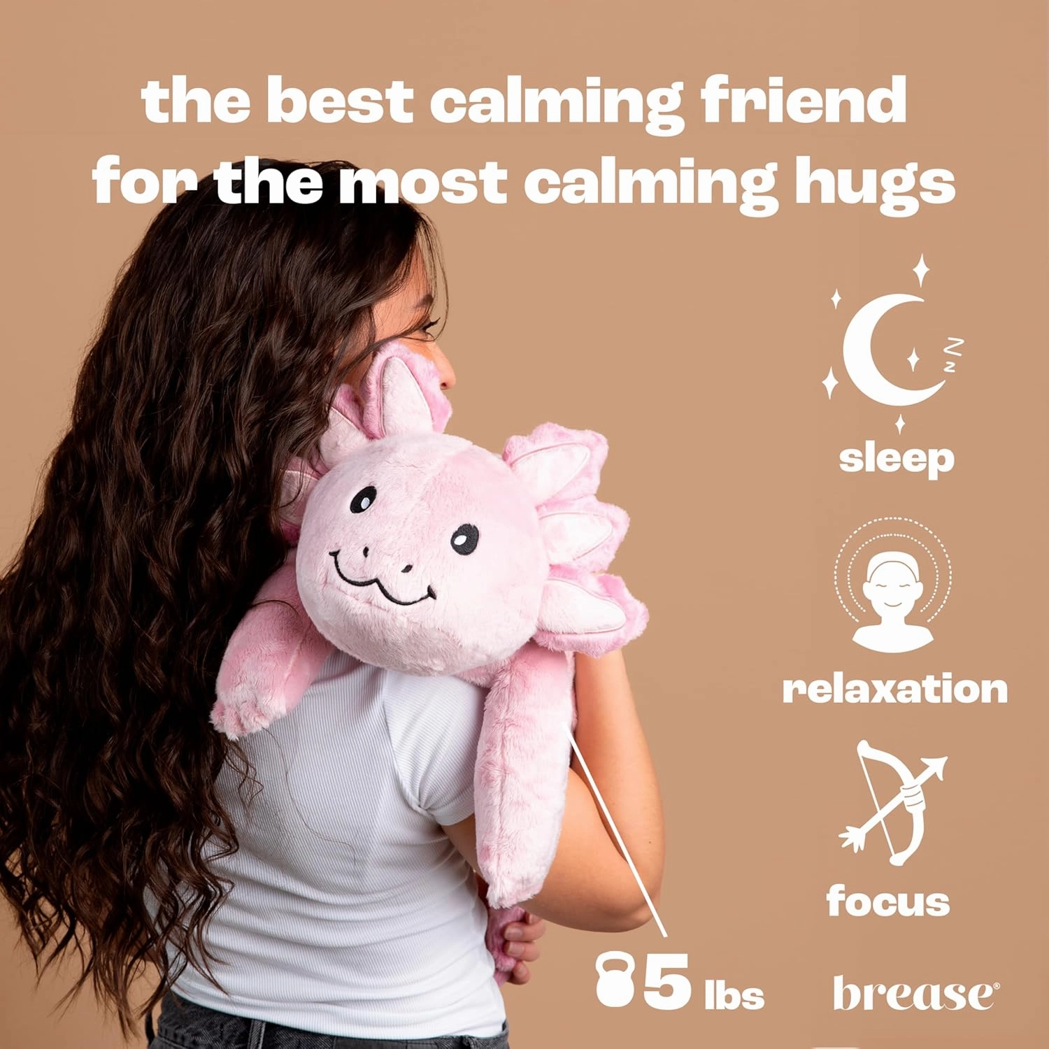 Brease 5 lb Unscented Weighted Pink Axolotl Dragon Stuffed Animal - Soft, Large Plush Toy for Comfort, Calm & Relaxation, Ideal Huggable Companion for Kids & Adults, Perfect Heavy Plushie for All Ages